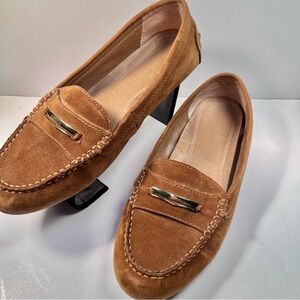 Vionic Suede Driving Loafers in Brown with buckle Accent